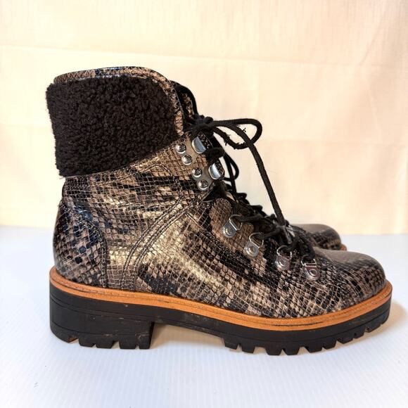 MARC FISHER Isalia 2 Combat Boots Size 8 Faux Snake Skin Fleece Lace Up Winter - Picture 3 of 10